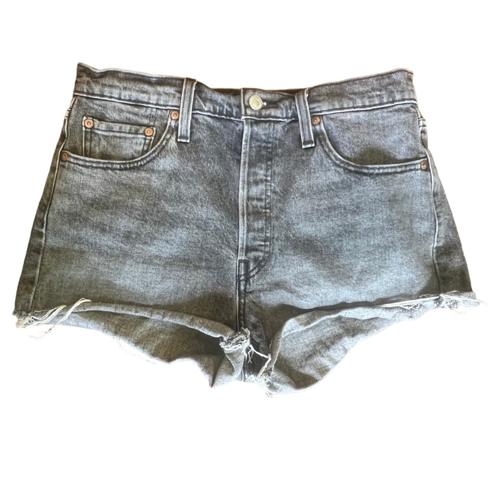 Levi’s 501 Faded Black Denim Shorts Size 29 Cut Off Rolled Hem Summer Jean Short